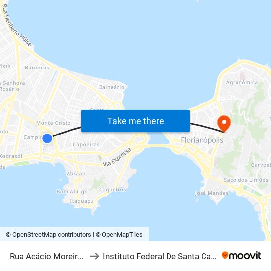 Rua Acácio Moreira, 93 to Instituto Federal De Santa Catarina map