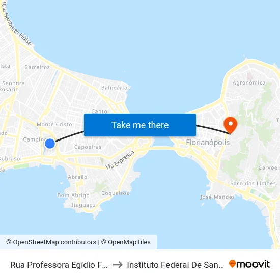 Rua Professora Egídio Ferreira, 271 to Instituto Federal De Santa Catarina map