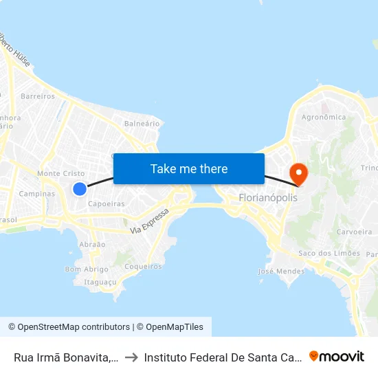 Rua Irmã Bonavita, 616 to Instituto Federal De Santa Catarina map