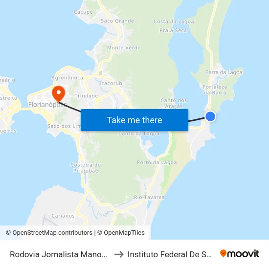 Rodovia Jornalista Manoel De Menezes to Instituto Federal De Santa Catarina map
