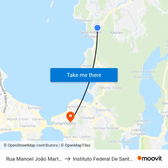 Rua Manoel João Martins 9580 to Instituto Federal De Santa Catarina map
