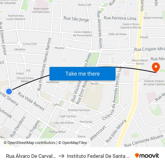 Rua Álvaro De Carvalho, 50 to Instituto Federal De Santa Catarina map