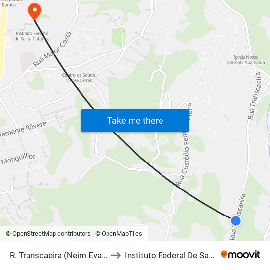 R. Transcaeira (Neim Evandro Souza) to Instituto Federal De Santa Catarina map