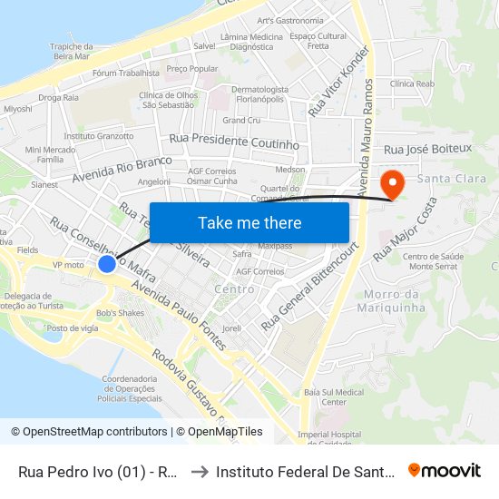 Rua Pedro Ivo (01) - Rodoviária to Instituto Federal De Santa Catarina map