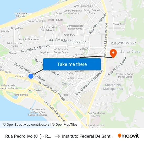 Rua Pedro Ivo (01) - Rodoviária to Instituto Federal De Santa Catarina map