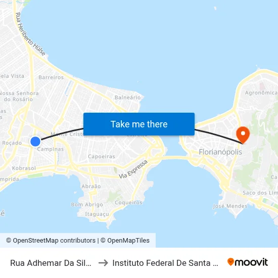 Rua Adhemar Da Silva 974 to Instituto Federal De Santa Catarina map