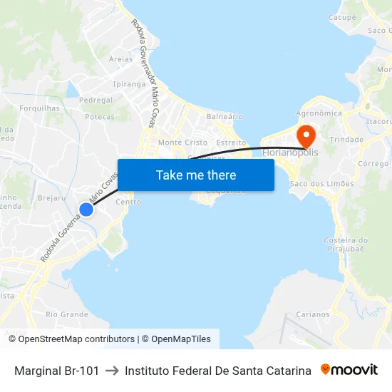 Marginal Br-101 to Instituto Federal De Santa Catarina map