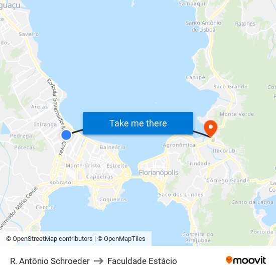 R. Antônio Schroeder to Faculdade Estácio map