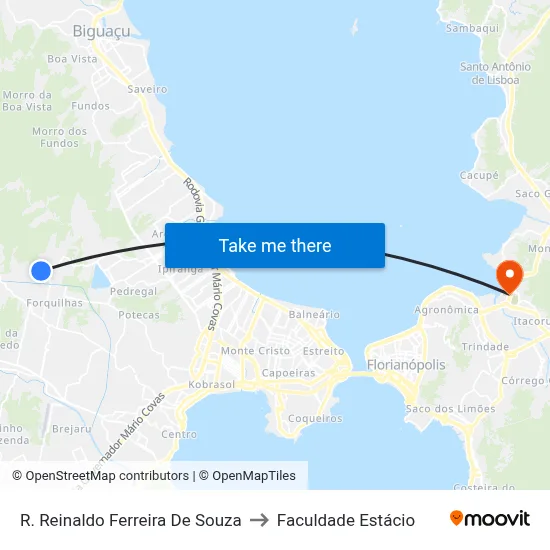 R. Reinaldo Ferreira De Souza to Faculdade Estácio map