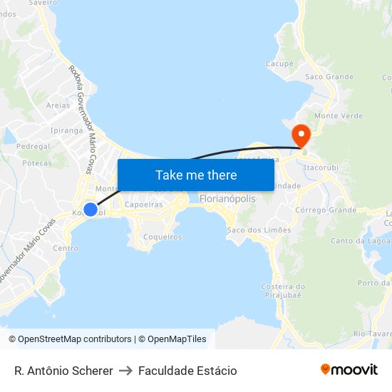 R. Antônio Scherer to Faculdade Estácio map