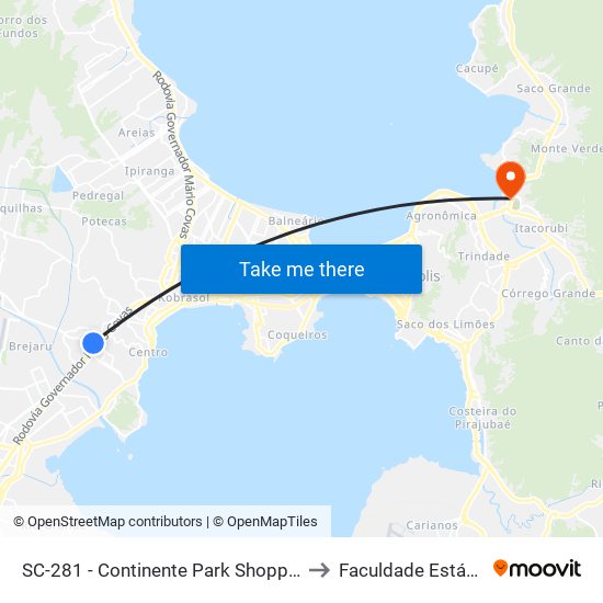 SC-281 - Continente Park Shopping to Faculdade Estácio map