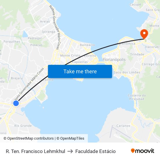 R. Ten. Francisco Lehmkhul to Faculdade Estácio map