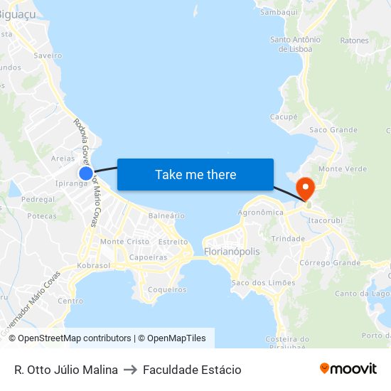 R. Otto Júlio Malina to Faculdade Estácio map