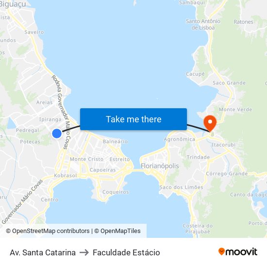 Av. Santa Catarina to Faculdade Estácio map