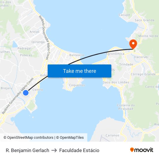 R. Benjamin Gerlach to Faculdade Estácio map
