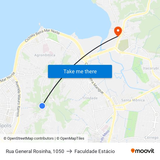 Rua General Rosinha, 1050 to Faculdade Estácio map