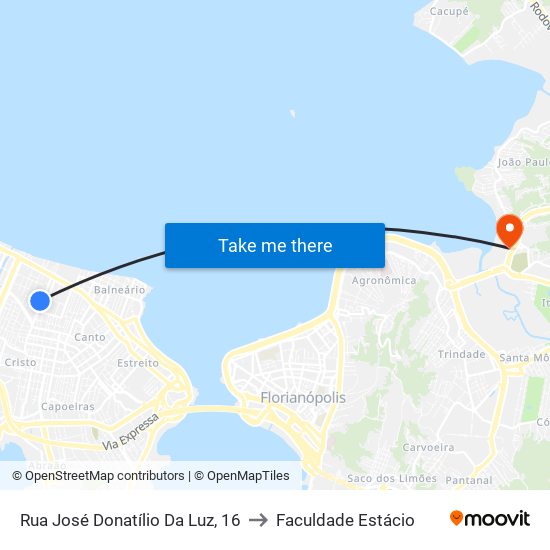 Rua José Donatílio Da Luz, 16 to Faculdade Estácio map
