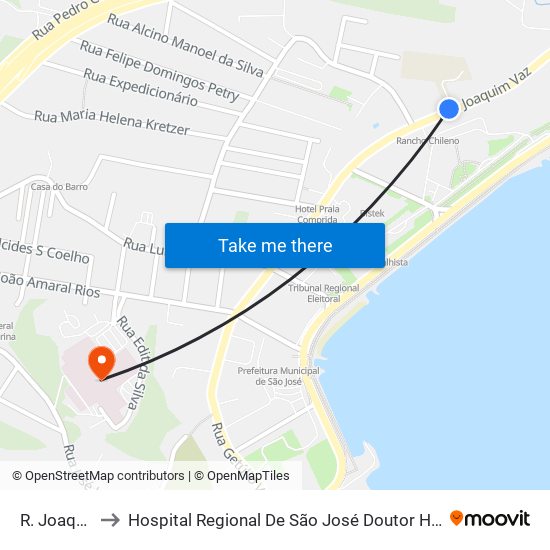 R. Joaquim Vaz to Hospital Regional De São José Doutor Homero De Miranda Gomes map