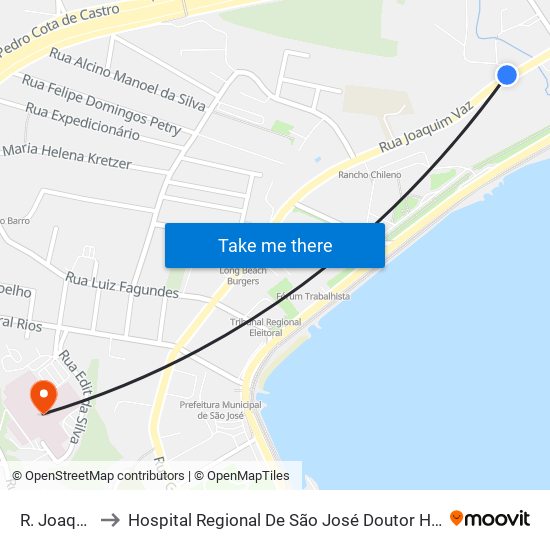 R. Joaquim Vaz to Hospital Regional De São José Doutor Homero De Miranda Gomes map