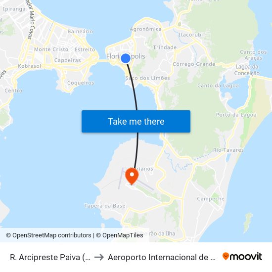 R. Arcipreste Paiva (Catedral) to Aeroporto Internacional de Florianópolis map