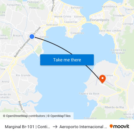 Marginal Br-101 | Continente Shopping to Aeroporto Internacional de Florianópolis map