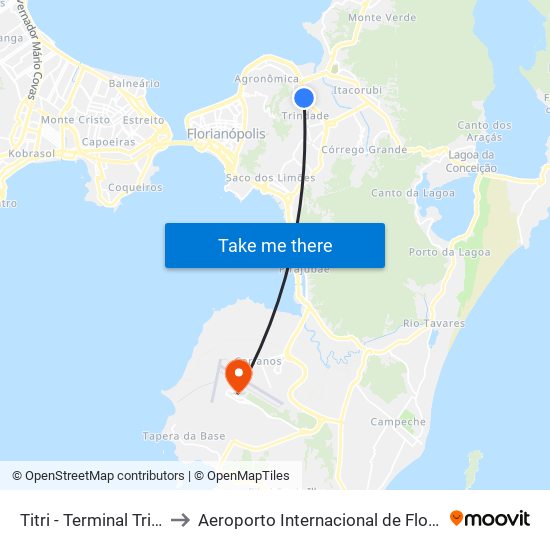 Titri - Terminal Trindade to Aeroporto Internacional de Florianópolis map