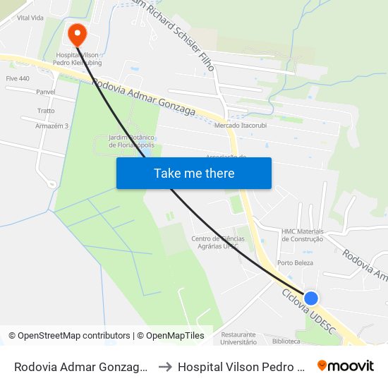 Rodovia Admar Gonzaga / Sc-404 to Hospital Vilson Pedro Kleinubing map