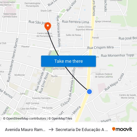 Avenida Mauro Ramos, 722 to Secretaria De Educação A Distância map