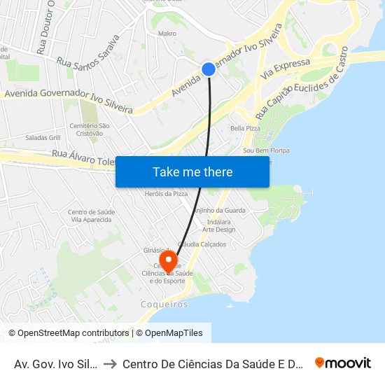 Av. Gov. Ivo Silveira to Centro De Ciências Da Saúde E Do Esporte map