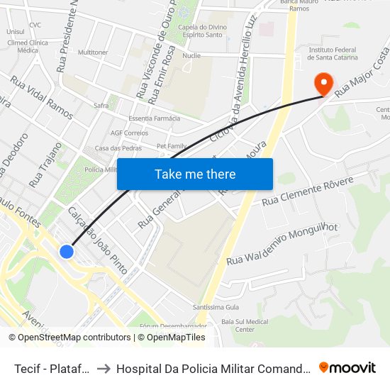 Tecif - Plataforma 4 to Hospital Da Policia Militar Comandante Lara Ribas map