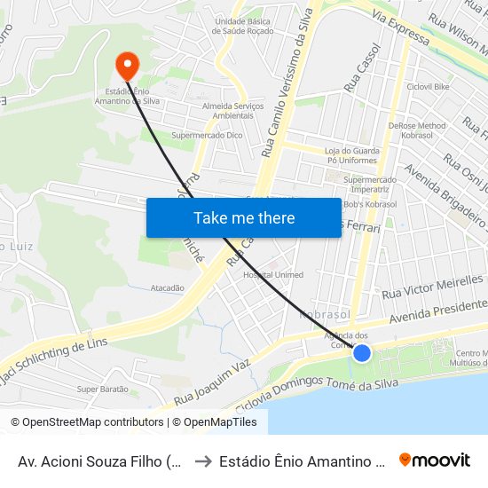 Av. Acioni Souza Filho (Cassol) to Estádio Ênio Amantino Da Silva map