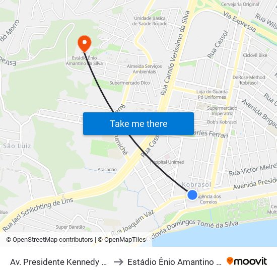 Av. Presidente Kennedy (Cassol) to Estádio Ênio Amantino Da Silva map