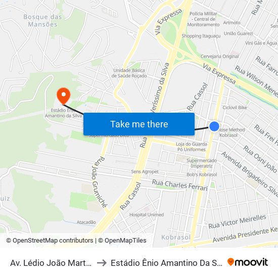 Av. Lédio João Martins to Estádio Ênio Amantino Da Silva map