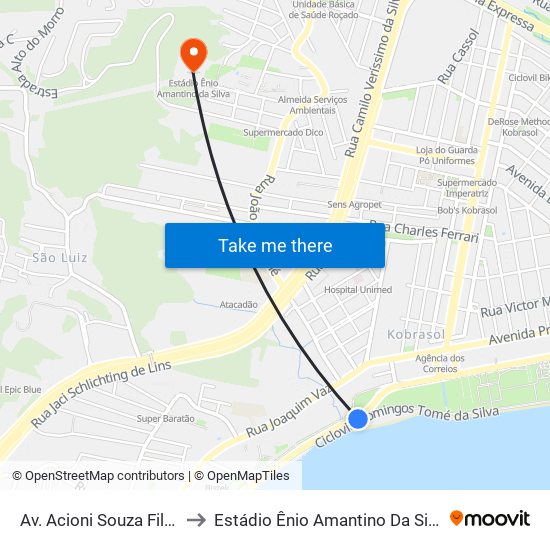 Av. Acioni Souza Filho to Estádio Ênio Amantino Da Silva map