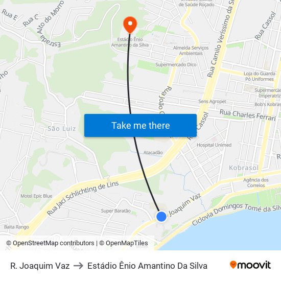 R. Joaquim Vaz to Estádio Ênio Amantino Da Silva map