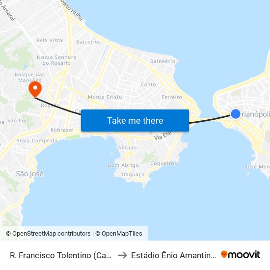R. Francisco Tolentino (Casas D'Água) to Estádio Ênio Amantino Da Silva map