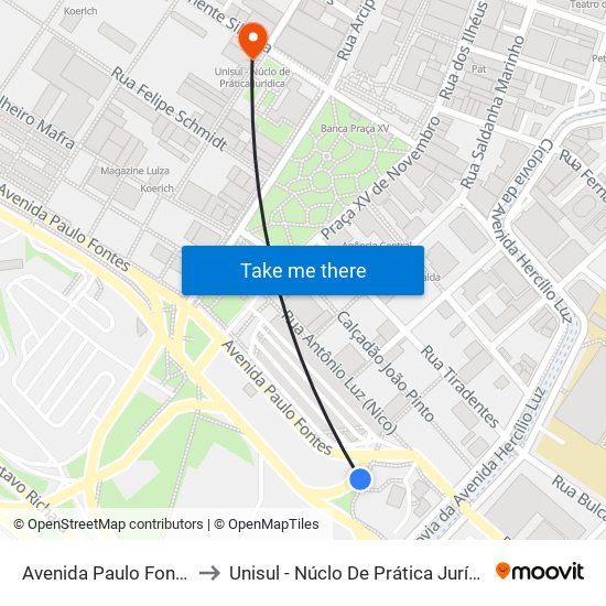 Avenida Paulo Fontes to Unisul - Núclo De Prática Jurídica map