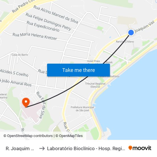 R. Joaquim Vaz to Laboratório Bioclínico - Hosp. Regional map