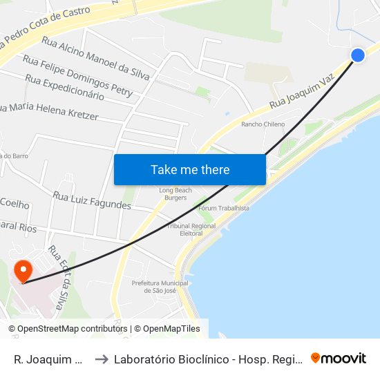 R. Joaquim Vaz to Laboratório Bioclínico - Hosp. Regional map