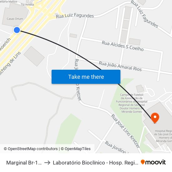 Marginal Br-101 to Laboratório Bioclínico - Hosp. Regional map