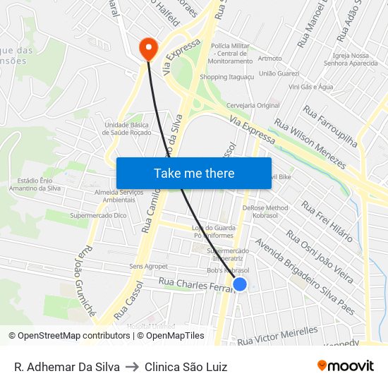 R. Adhemar Da Silva to Clinica São Luiz map