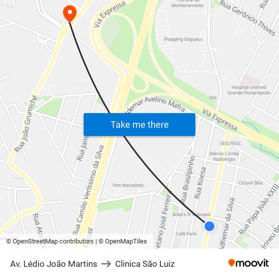 Av. Lédio João Martins to Clinica São Luiz map