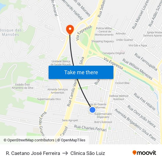 R. Caetano José Ferreira to Clinica São Luiz map