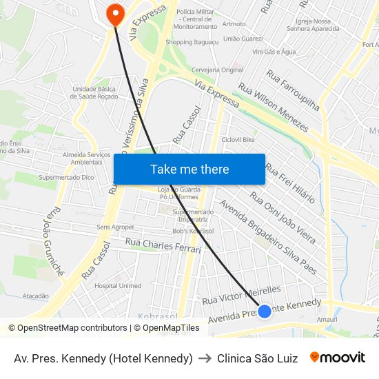 Av. Pres. Kennedy (Hotel Kennedy) to Clinica São Luiz map