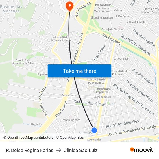 R. Deise Regina Farias to Clinica São Luiz map