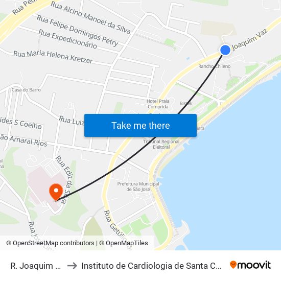 R. Joaquim Vaz to Instituto de Cardiologia de Santa Catarina map