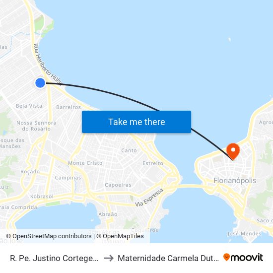 R. Pe. Justino Cortegens to Maternidade Carmela Dutra map