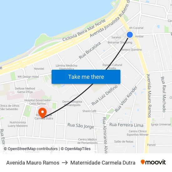 Avenida Mauro Ramos to Maternidade Carmela Dutra map