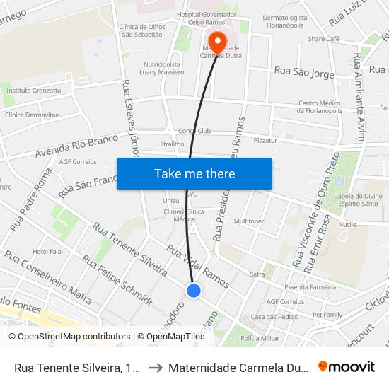 Rua Tenente Silveira, 162 to Maternidade Carmela Dutra map