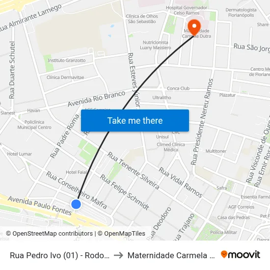Rua Pedro Ivo (01) - Rodoviária to Maternidade Carmela Dutra map
